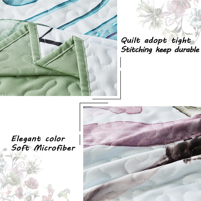 Yogeneg King Size Quilt Set  Elegant Floral Botanical Pattern Green Bedding Set 3 Piece Lightweight Soft Summer Bedspread Coverlet with 2 PIillow Sham for All Season(Green Floral 110""x96"") - Image 5